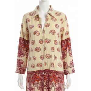 Lotus Shirt Dress Women S Yellow Orange Red Boho Long Sleeve 100% Cotton STAINS